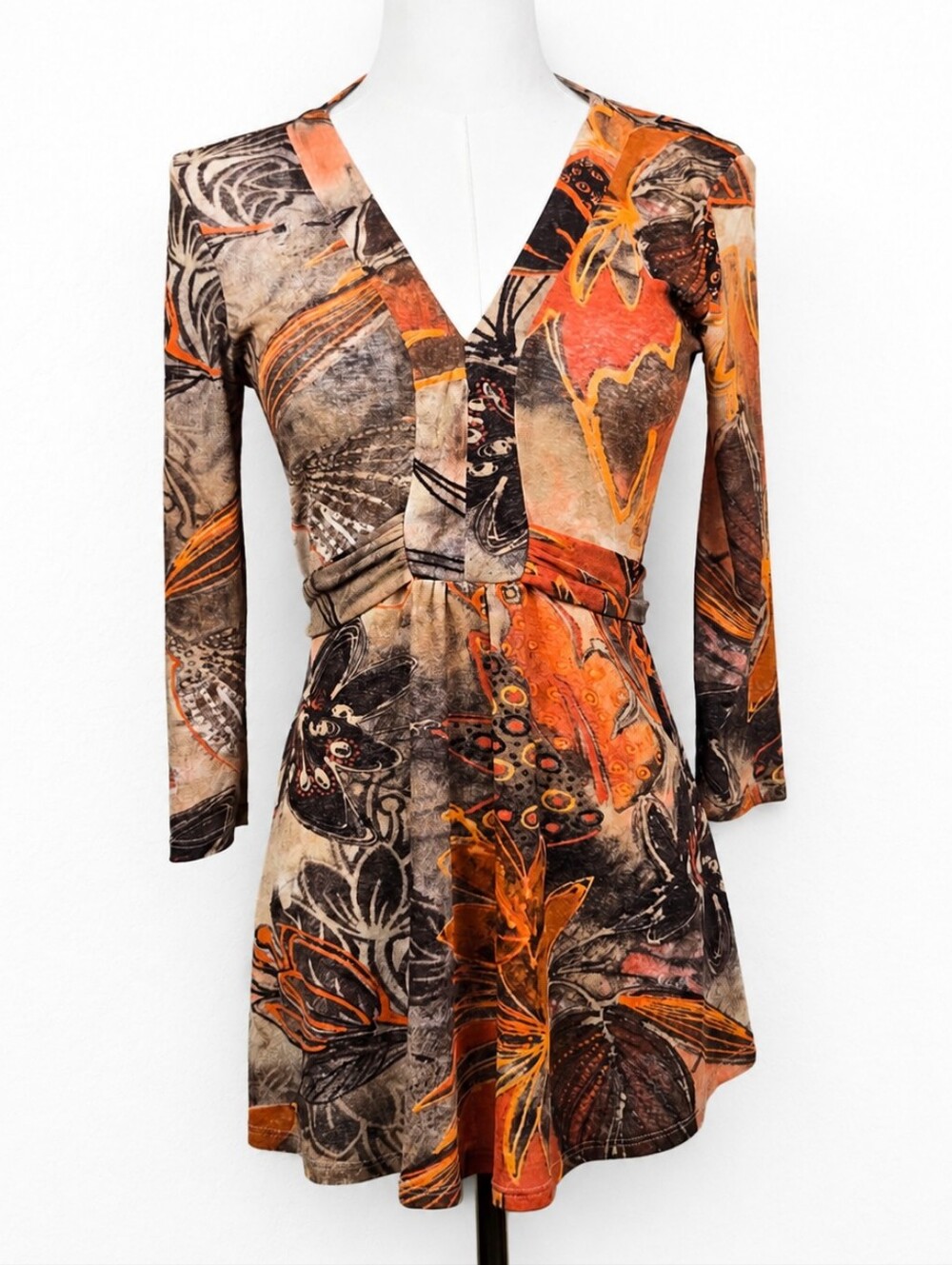 Y2K Wallis Abstract Floral Faux Wrap Tunic Top Boho Dark Academia Artsy Size 10